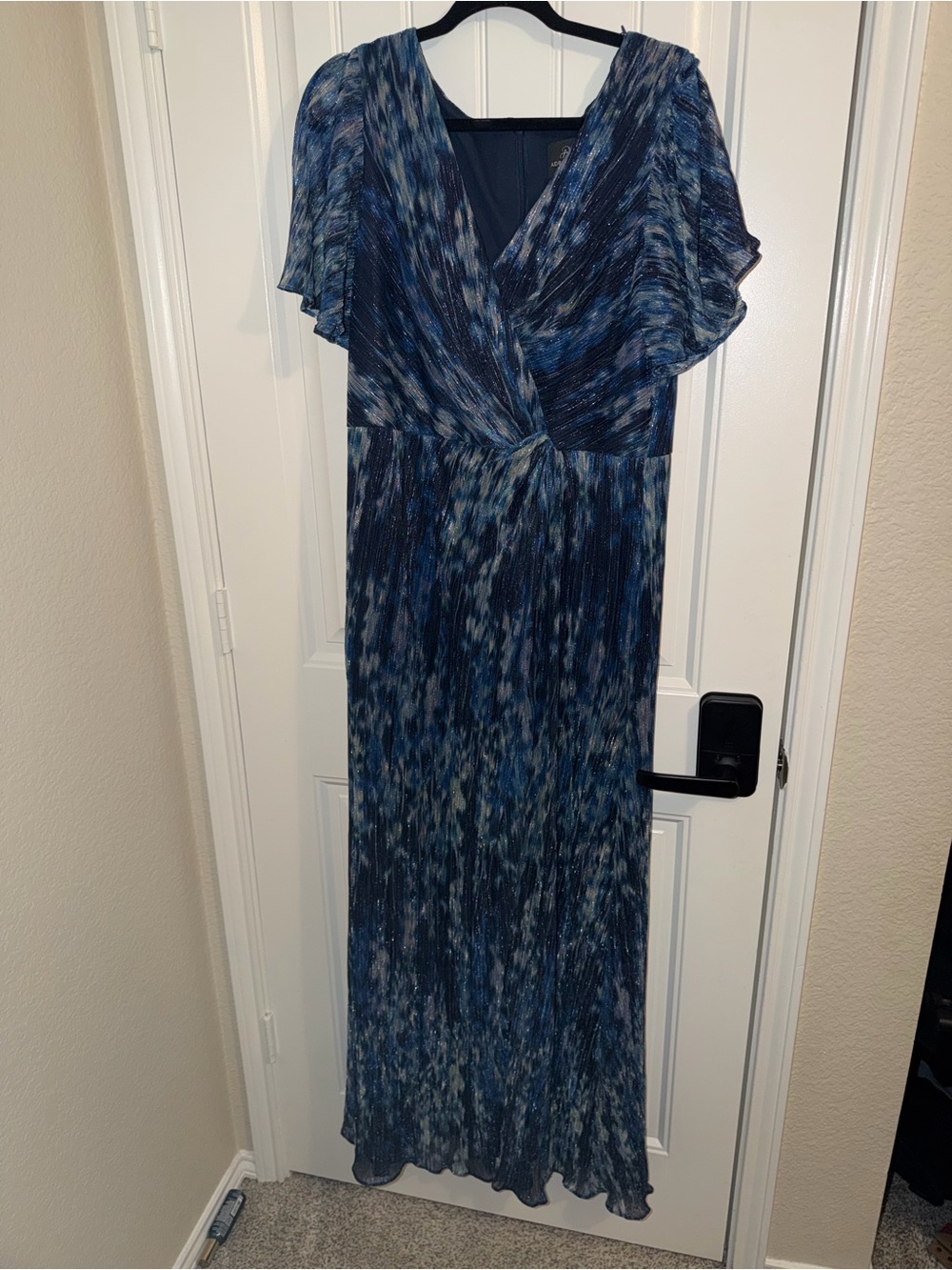 Adrianna Papell Blue Patterned Wrap-Front Maxi Dress